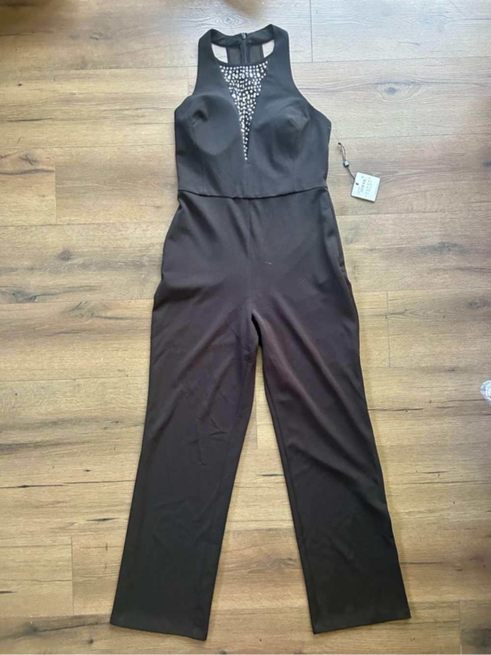 Laundry By Shelli Segal Black Sleeveless Jumpsuit with Embellished Plunge